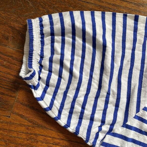 J. Crew Blue and White Striped Puff Sleeve Top - Picture 3 of 5